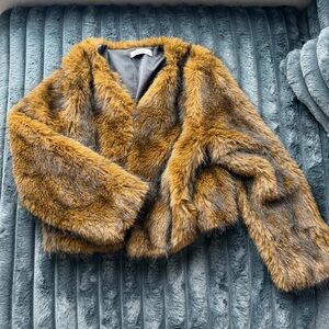 Women's Faux Fur Jacket - Brown - Small